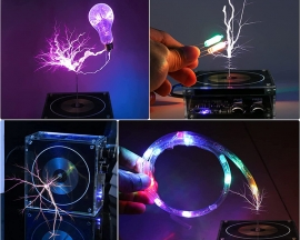 DC 48V 100W Bluetooth-Compatible Music Tesla Coil Loudspeaker, Wireless Transmission Experiment Tesla Coil Science Education Model Toy Gifts